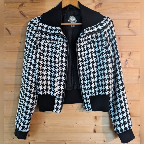 Cello Houndstooth Bomber Jacket S - Picture 2 of 11